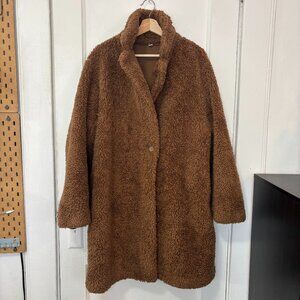 Uniqlo Women's Knee Length Camel Brown Teddy Coat/Jacket, Size XL